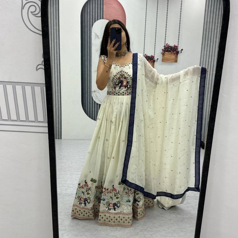 Indian Wedding Dress Anarkali Off White Dress Sangeet Wear Party Wear Bollywood